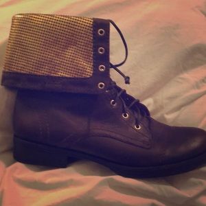 SCHUTZ brown boots with gold studded flap